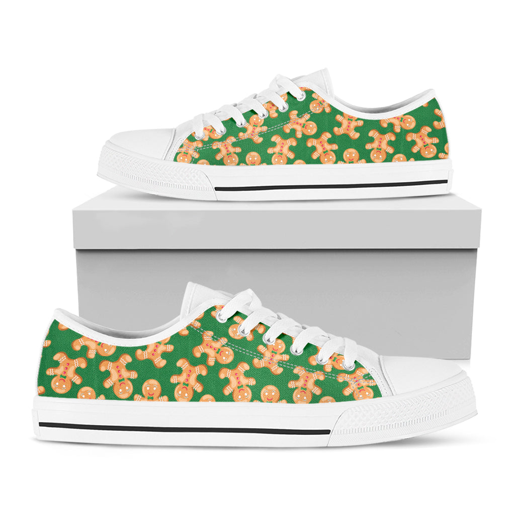 Cute Gingerbread Man Pattern Print White Low Top Shoes