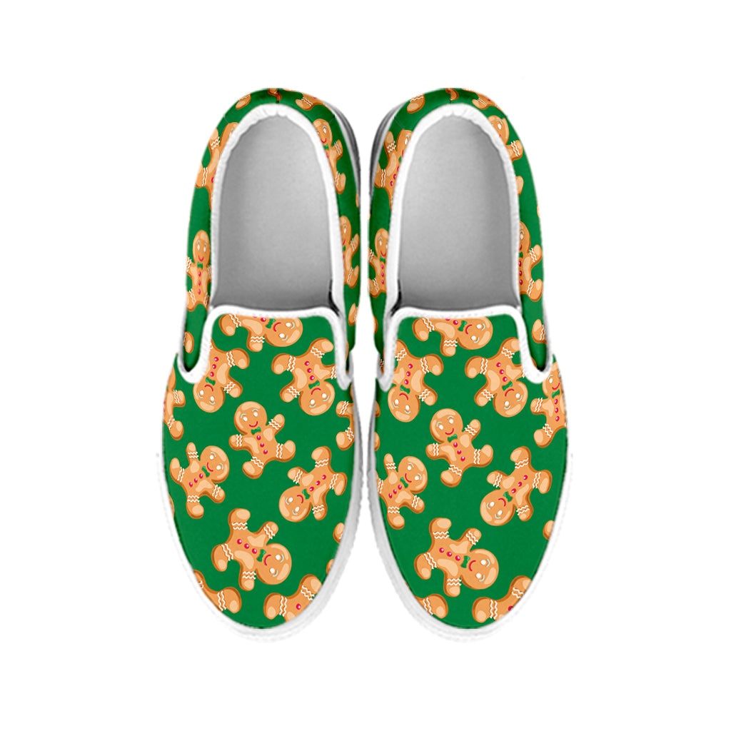 Cute Gingerbread Man Pattern Print White Slip On Shoes