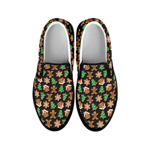 Cute Gingerbread Pattern Print Black Slip On Shoes