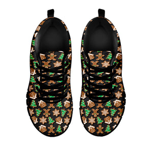 Cute Gingerbread Pattern Print Black Sneakers