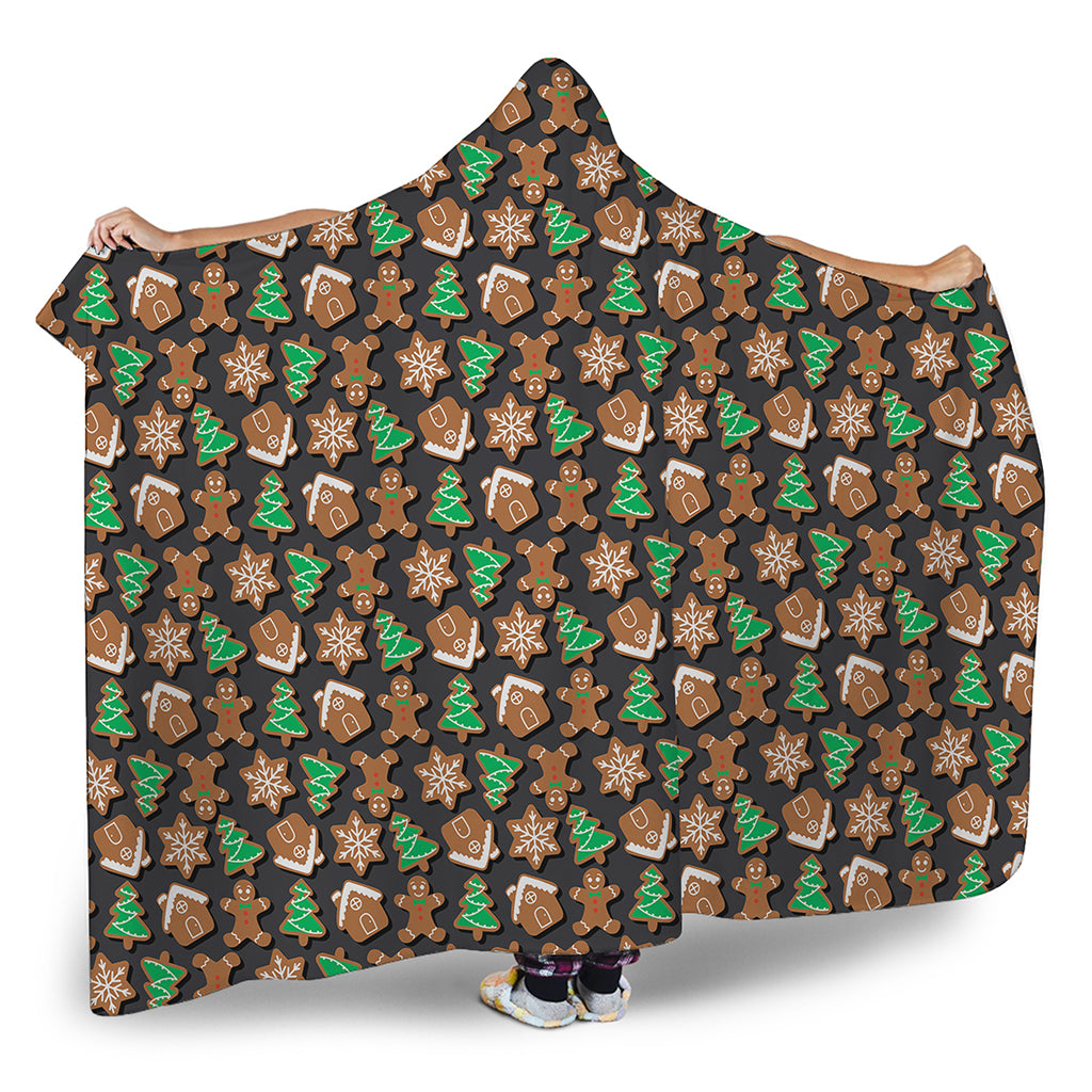 Cute Gingerbread Pattern Print Hooded Blanket