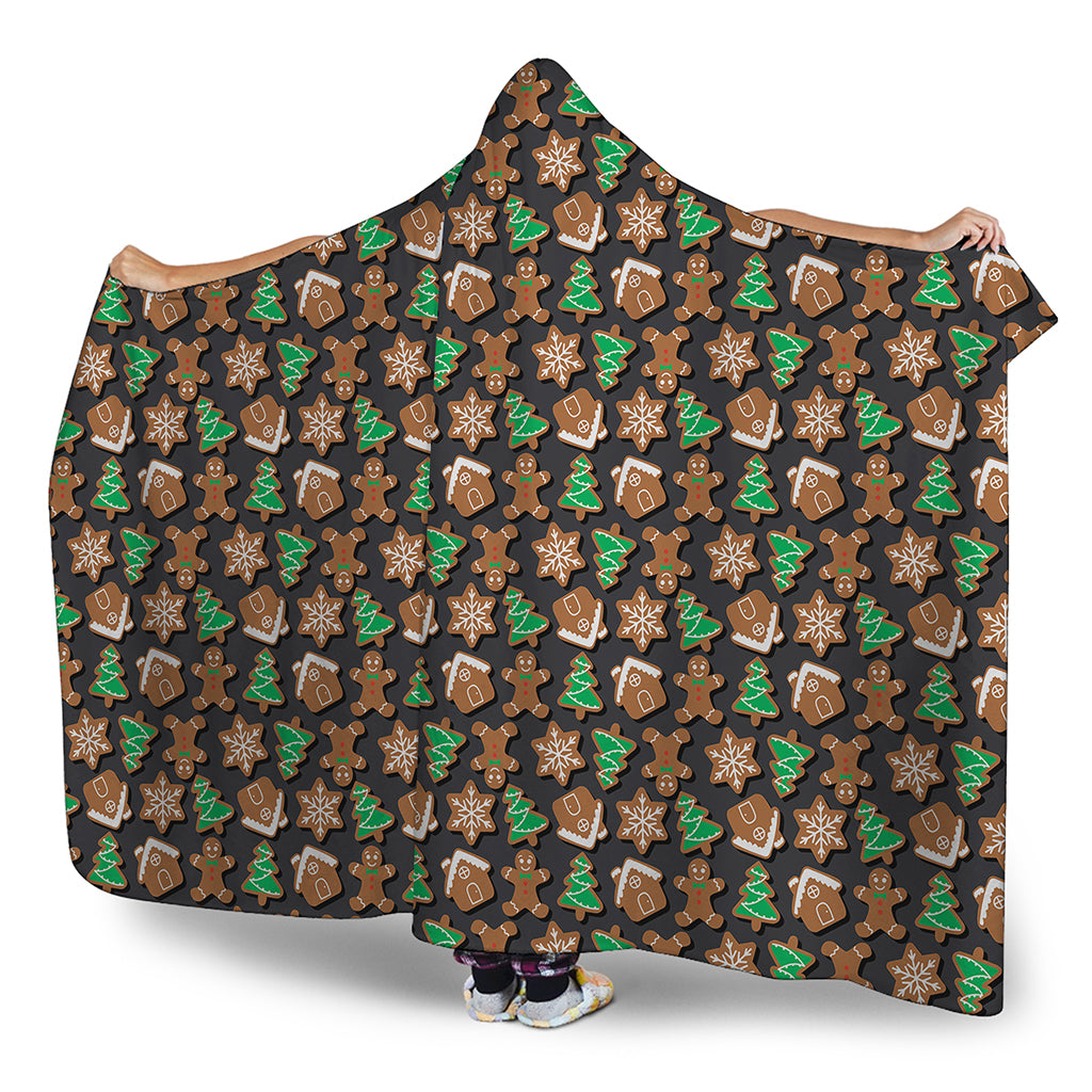 Cute Gingerbread Pattern Print Hooded Blanket