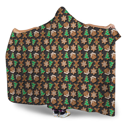 Cute Gingerbread Pattern Print Hooded Blanket