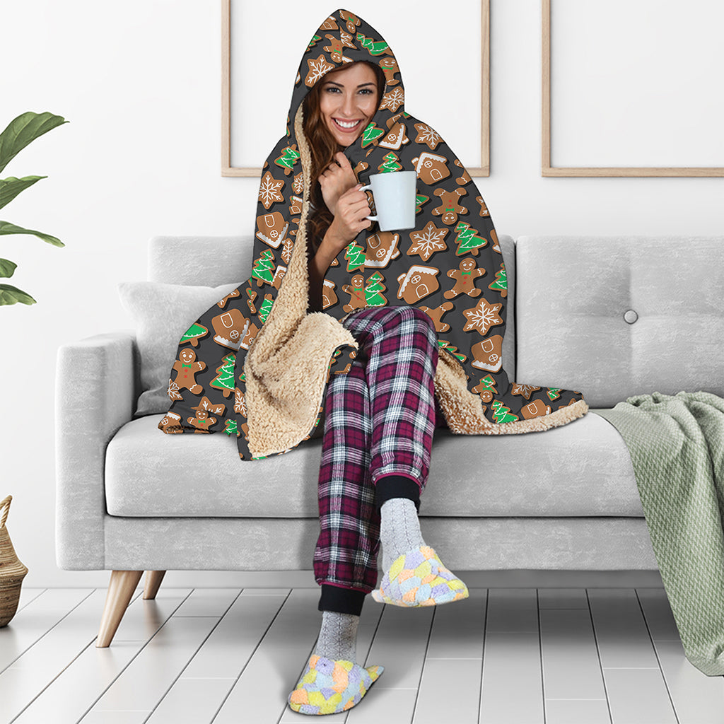 Cute Gingerbread Pattern Print Hooded Blanket