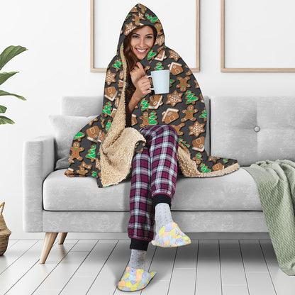 Cute Gingerbread Pattern Print Hooded Blanket