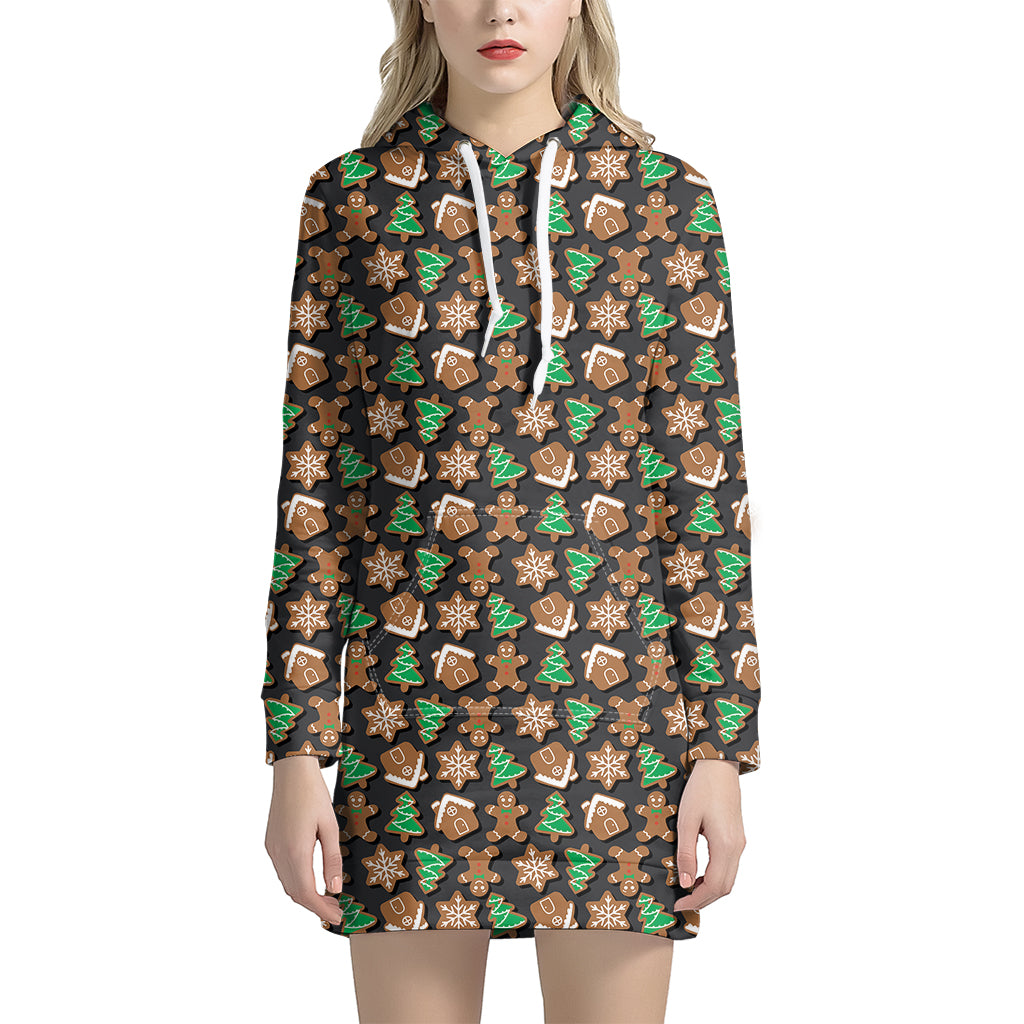 Cute Gingerbread Pattern Print Hoodie Dress