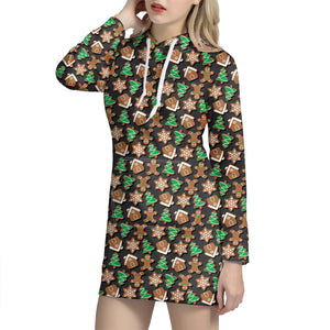 Cute Gingerbread Pattern Print Hoodie Dress