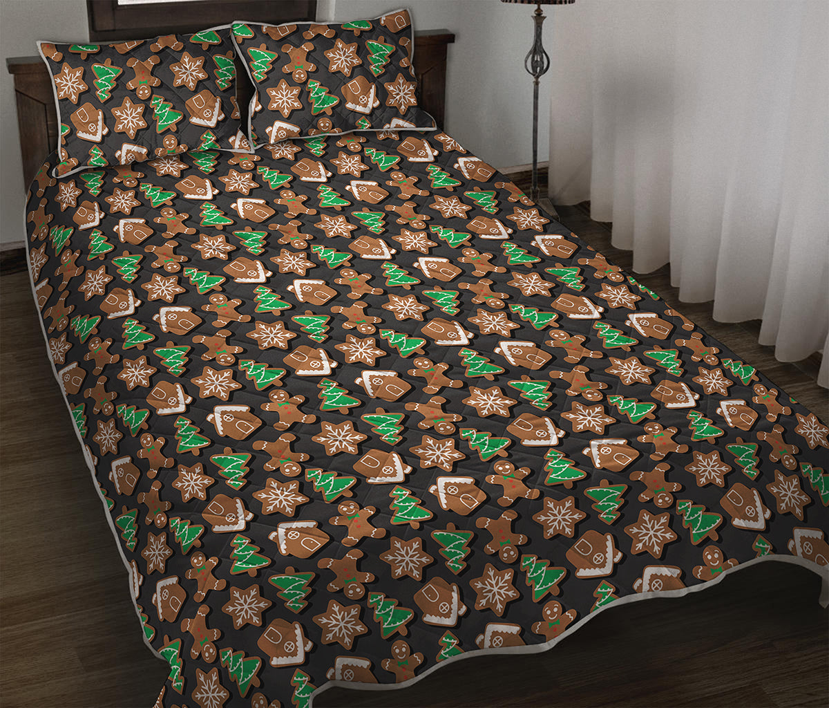 Cute Gingerbread Pattern Print Quilt Bed Set