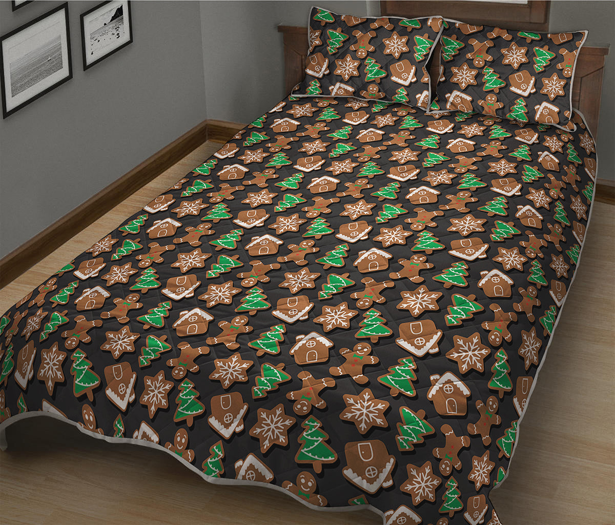Cute Gingerbread Pattern Print Quilt Bed Set