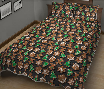 Cute Gingerbread Pattern Print Quilt Bed Set