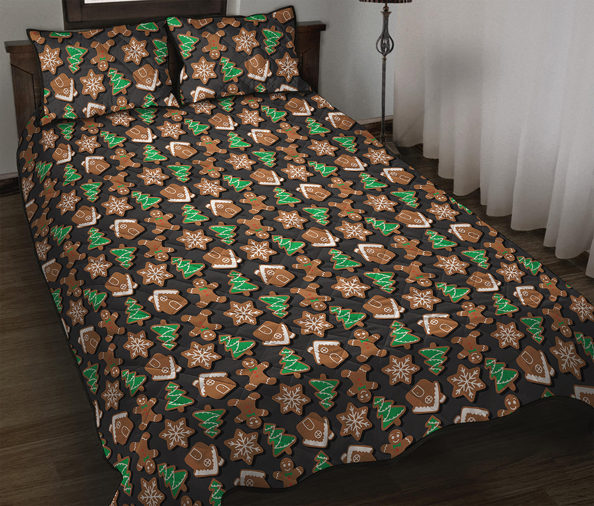 Cute Gingerbread Pattern Print Quilt Bed Set