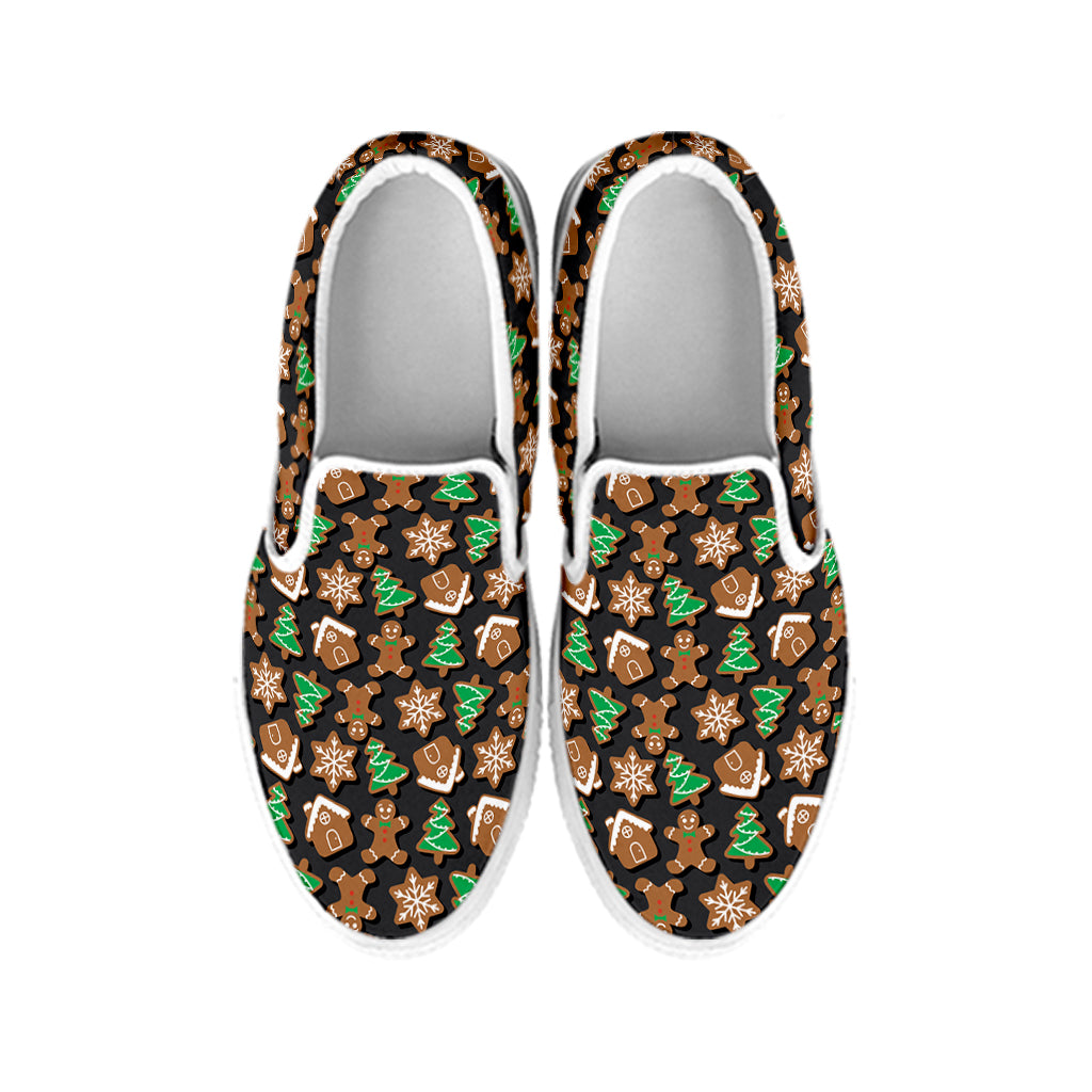 Cute Gingerbread Pattern Print White Slip On Shoes