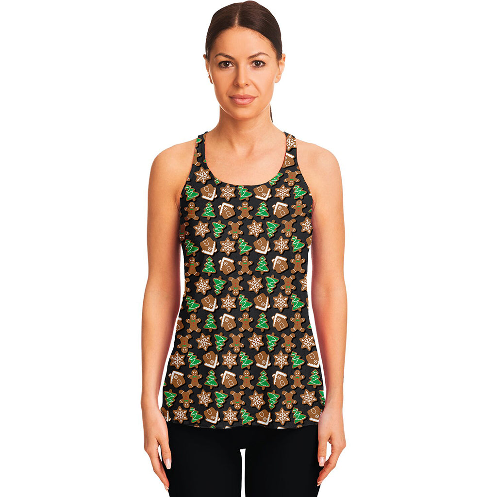 Cute Gingerbread Pattern Print Women's Racerback Tank Top
