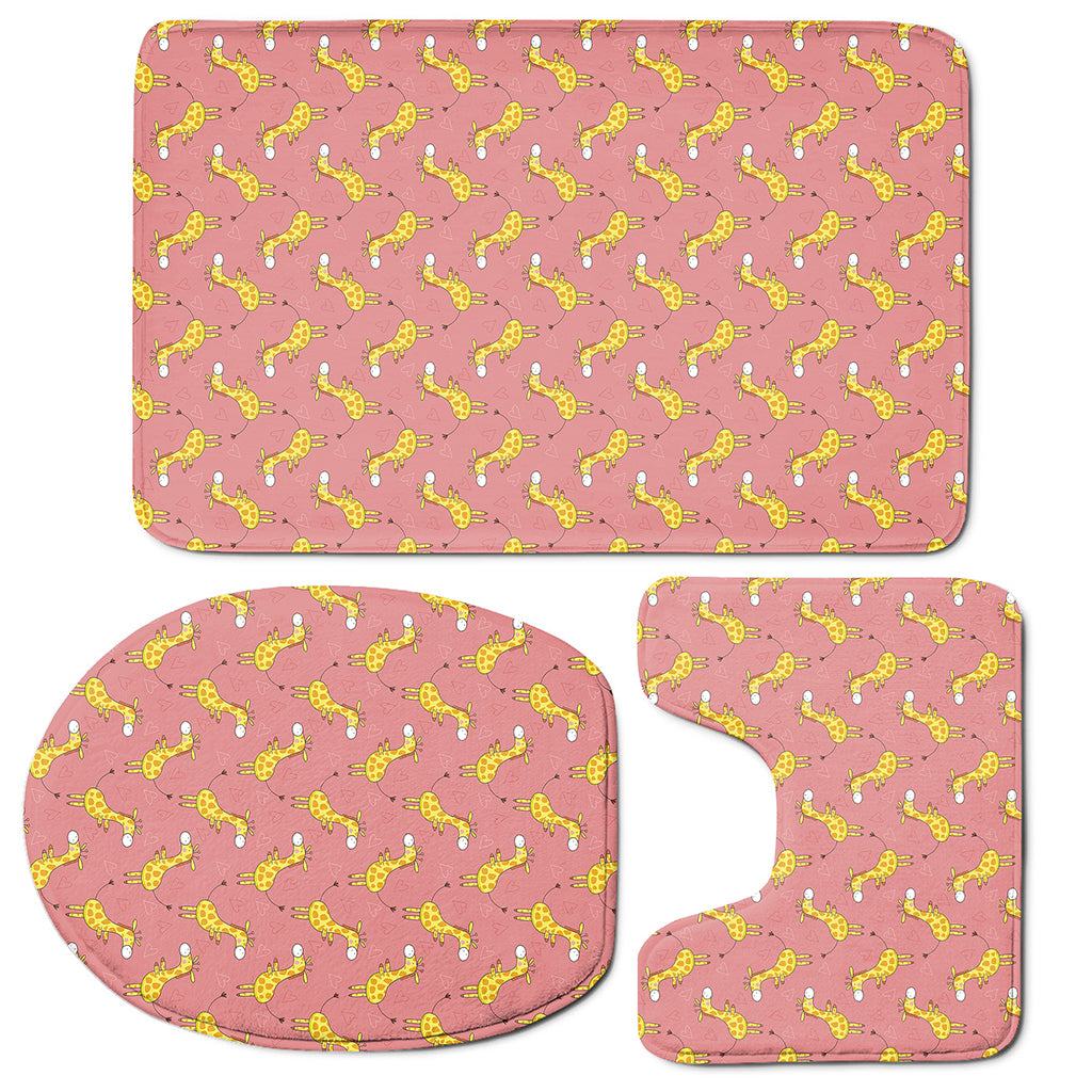 Cute Giraffe Pattern Print 3 Piece Bath Mat Set