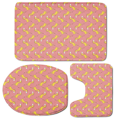 Cute Giraffe Pattern Print 3 Piece Bath Mat Set