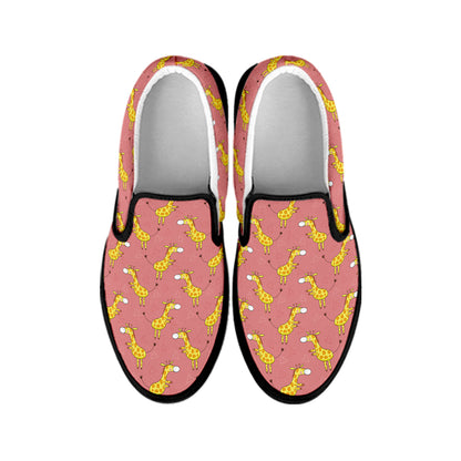 Cute Giraffe Pattern Print Black Slip On Shoes