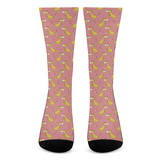 Cute Giraffe Pattern Print Crew Socks