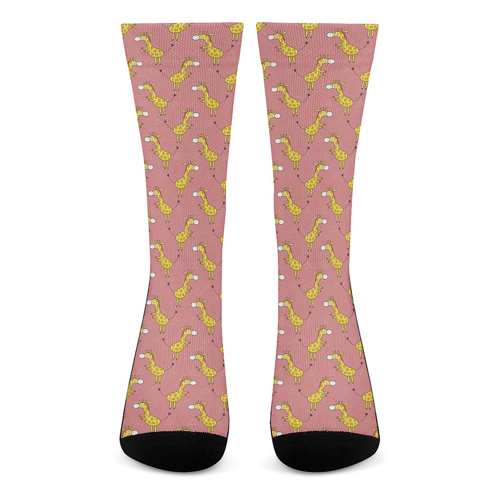 Cute Giraffe Pattern Print Crew Socks