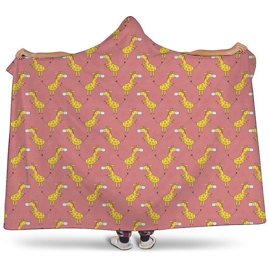 Cute Giraffe Pattern Print Hooded Blanket