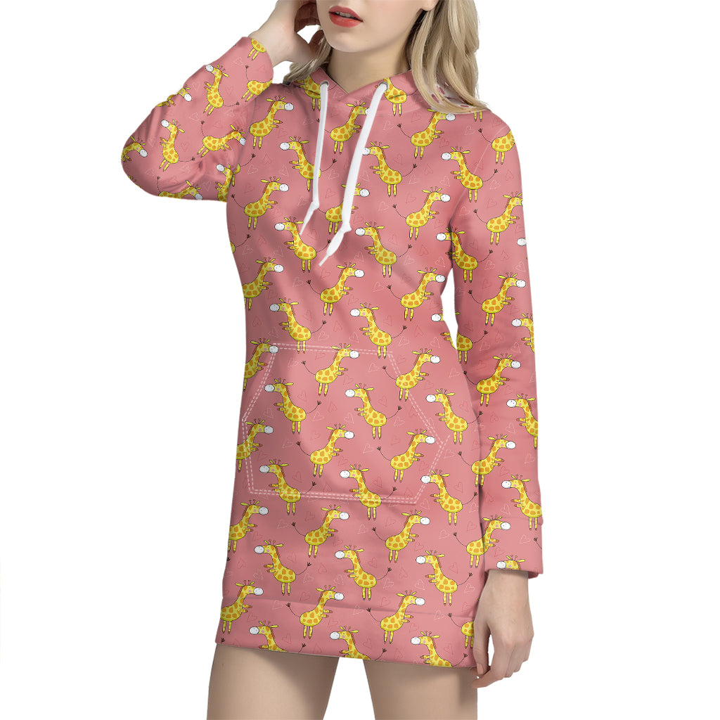 Cute Giraffe Pattern Print Hoodie Dress