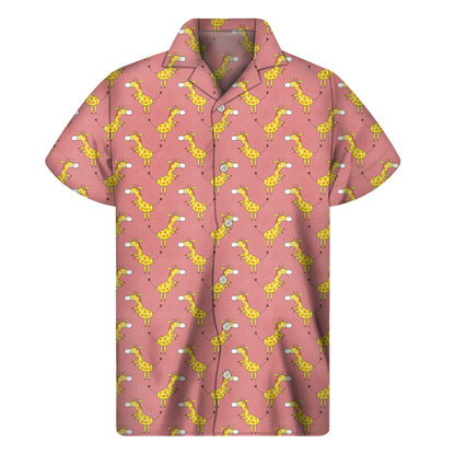 Cute Giraffe Pattern Print Men's Short Sleeve Shirt