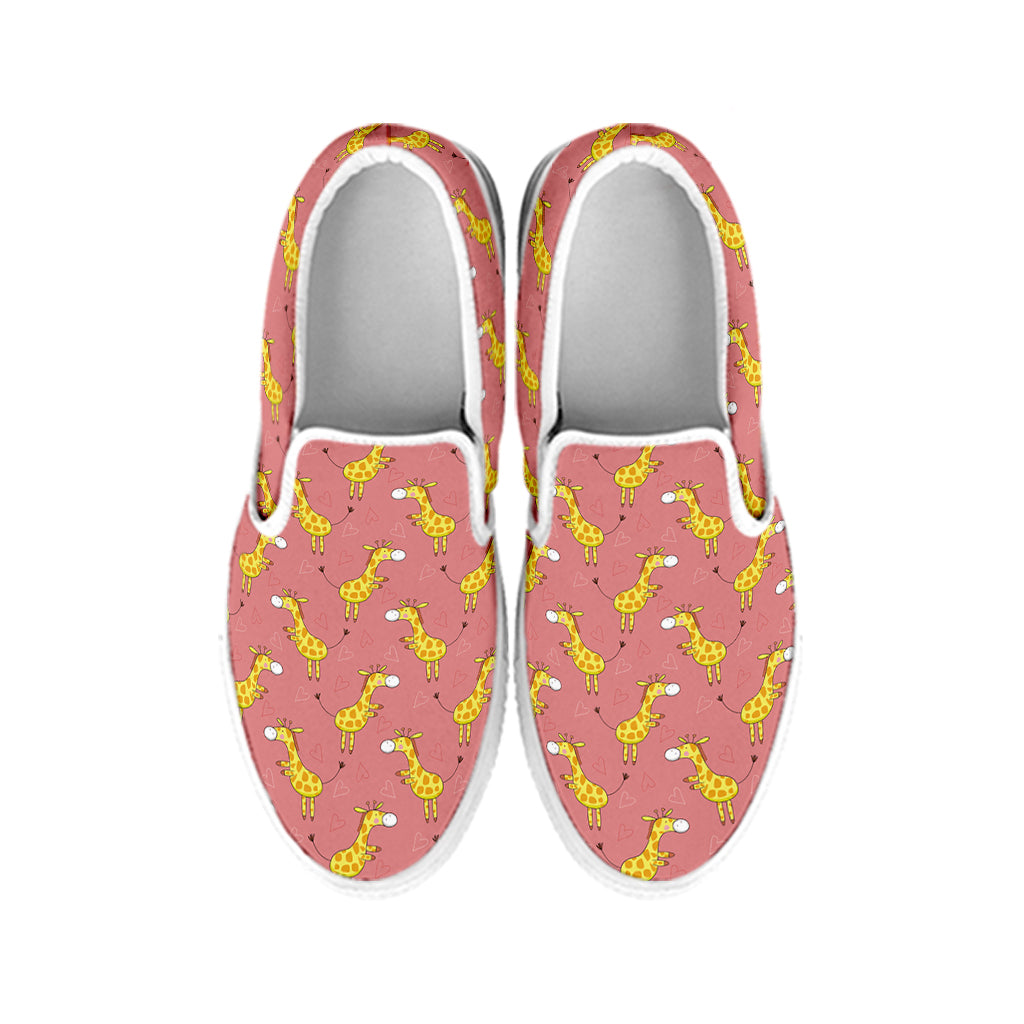 Cute Giraffe Pattern Print White Slip On Shoes