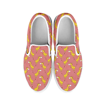 Cute Giraffe Pattern Print White Slip On Shoes