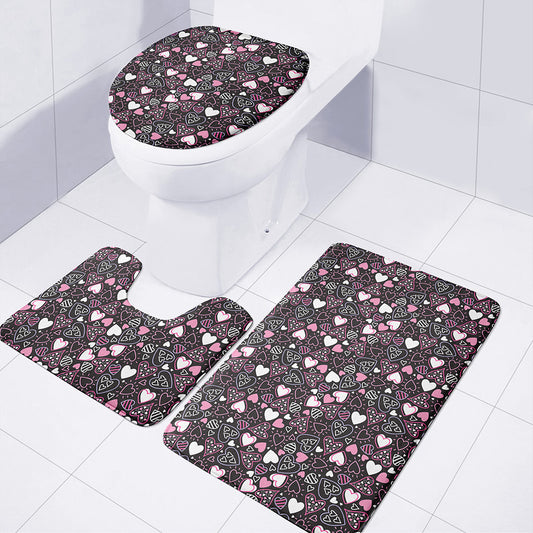 Cute Girly Heart Pattern Print 3 Piece Bath Mat Set