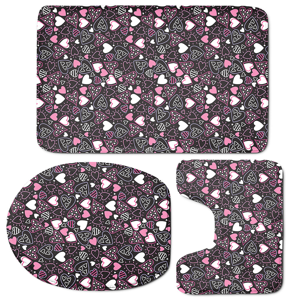 Cute Girly Heart Pattern Print 3 Piece Bath Mat Set