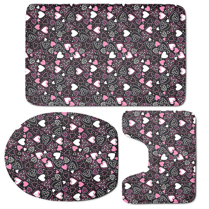 Cute Girly Heart Pattern Print 3 Piece Bath Mat Set