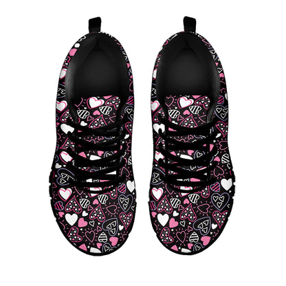 Cute Girly Heart Pattern Print Black Sneakers