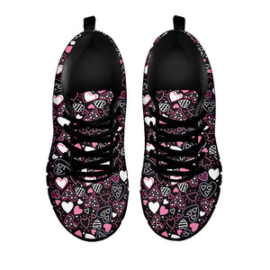 Cute Girly Heart Pattern Print Black Sneakers