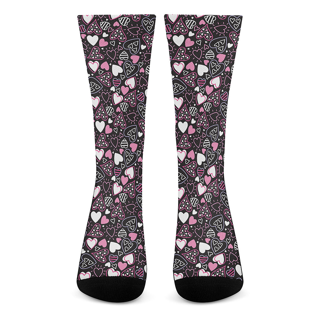 Cute Girly Heart Pattern Print Crew Socks