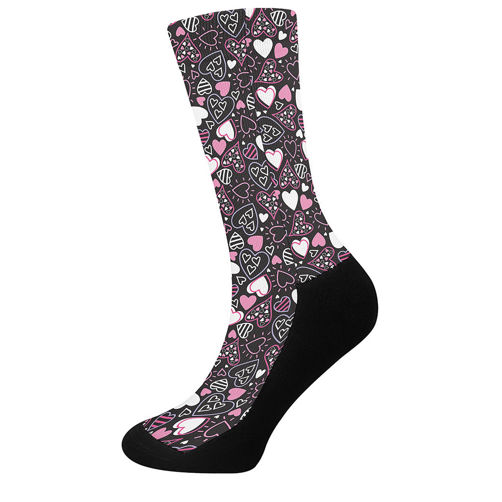 Cute Girly Heart Pattern Print Crew Socks