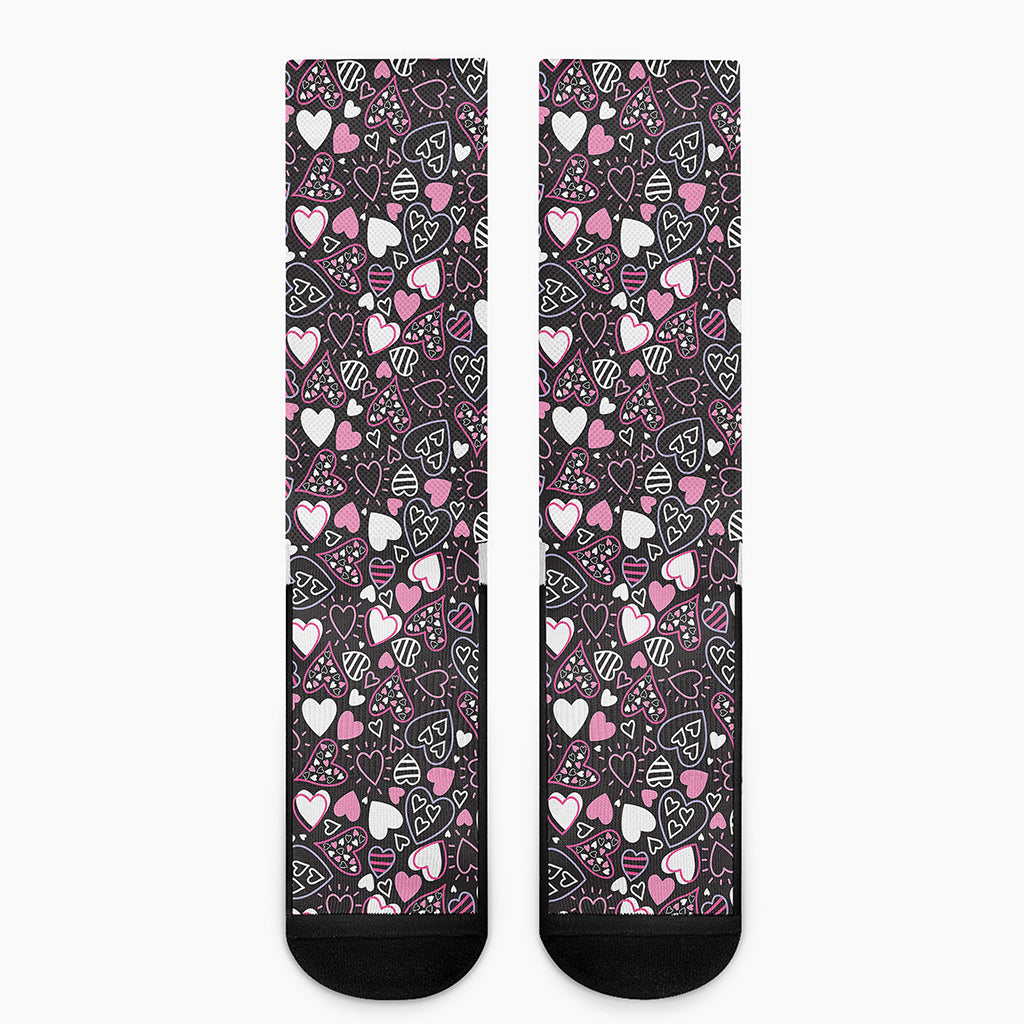 Cute Girly Heart Pattern Print Crew Socks