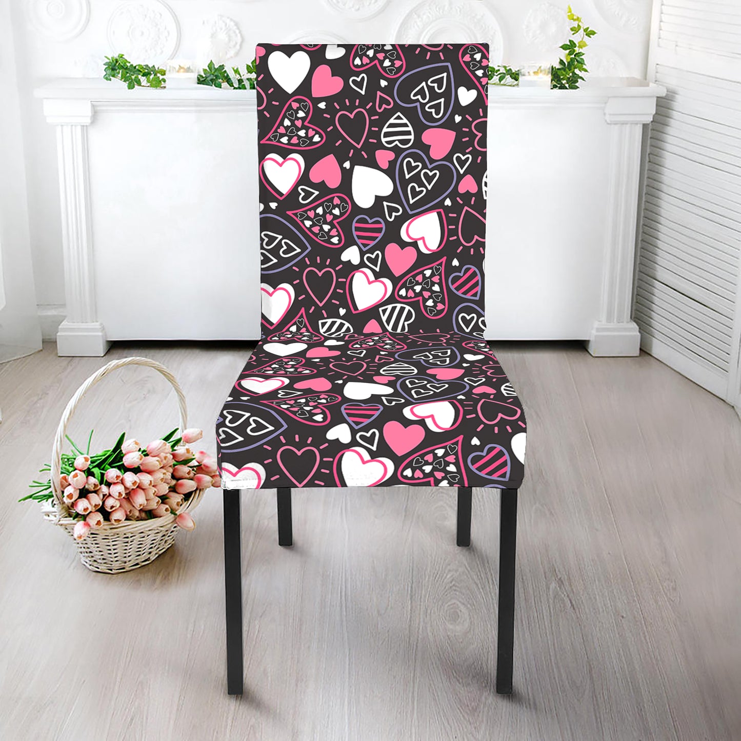 Cute Girly Heart Pattern Print Dining Chair Slipcover