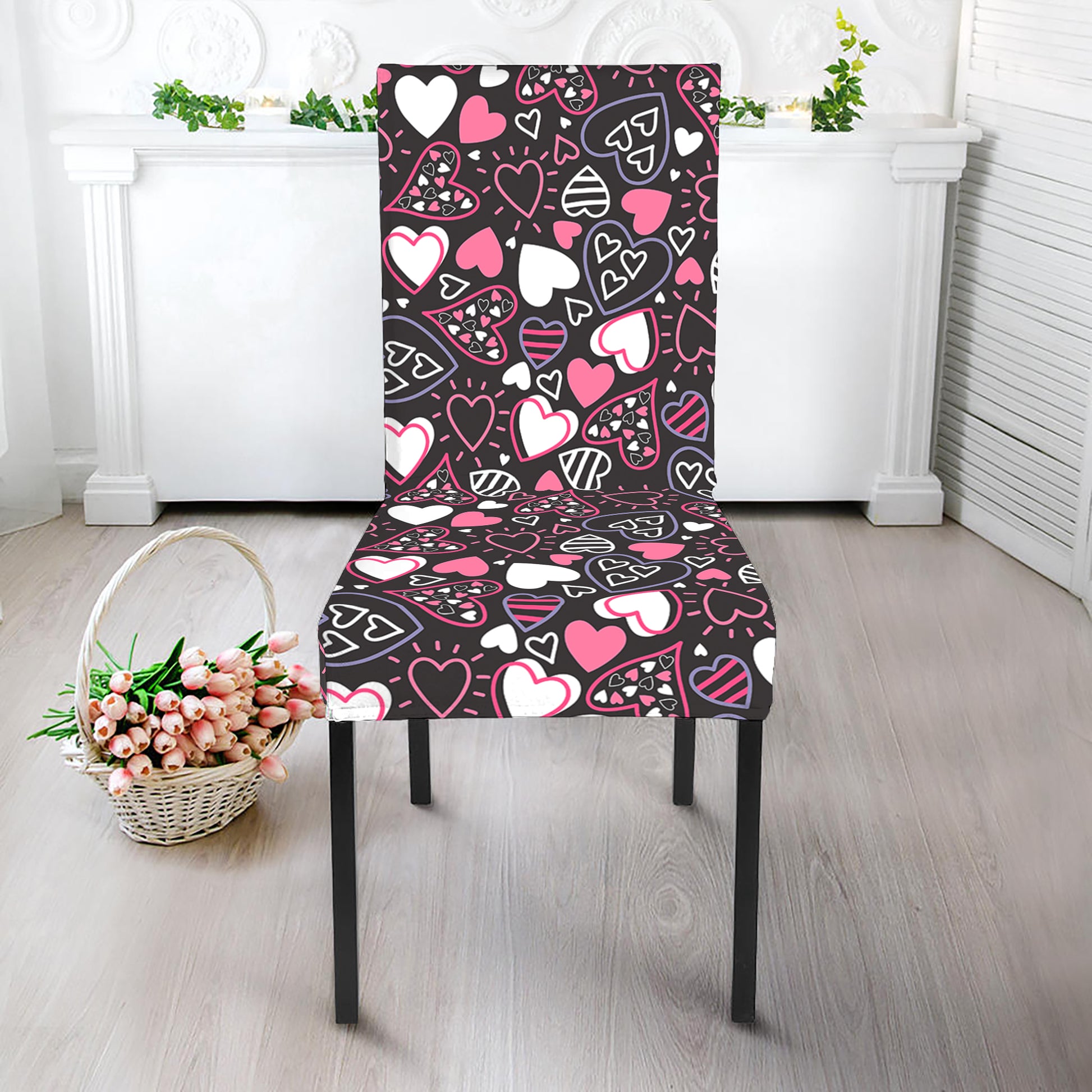 Cute Girly Heart Pattern Print Dining Chair Slipcover