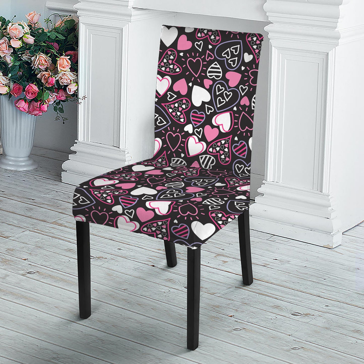 Cute Girly Heart Pattern Print Dining Chair Slipcover