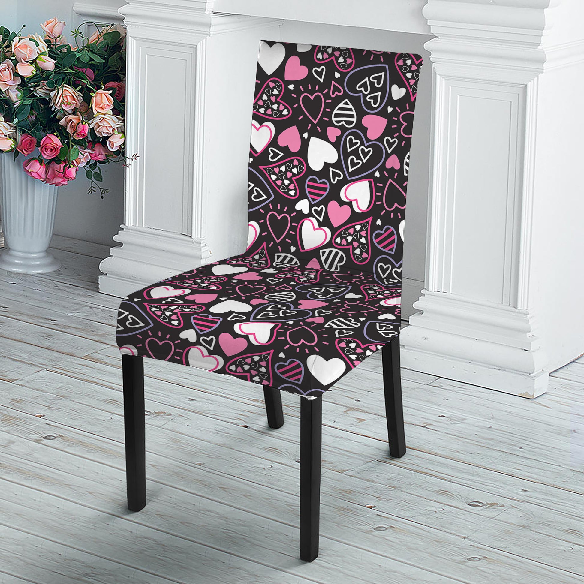 Cute Girly Heart Pattern Print Dining Chair Slipcover