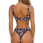 Cute Girly Heart Pattern Print Front Bow Tie Bikini