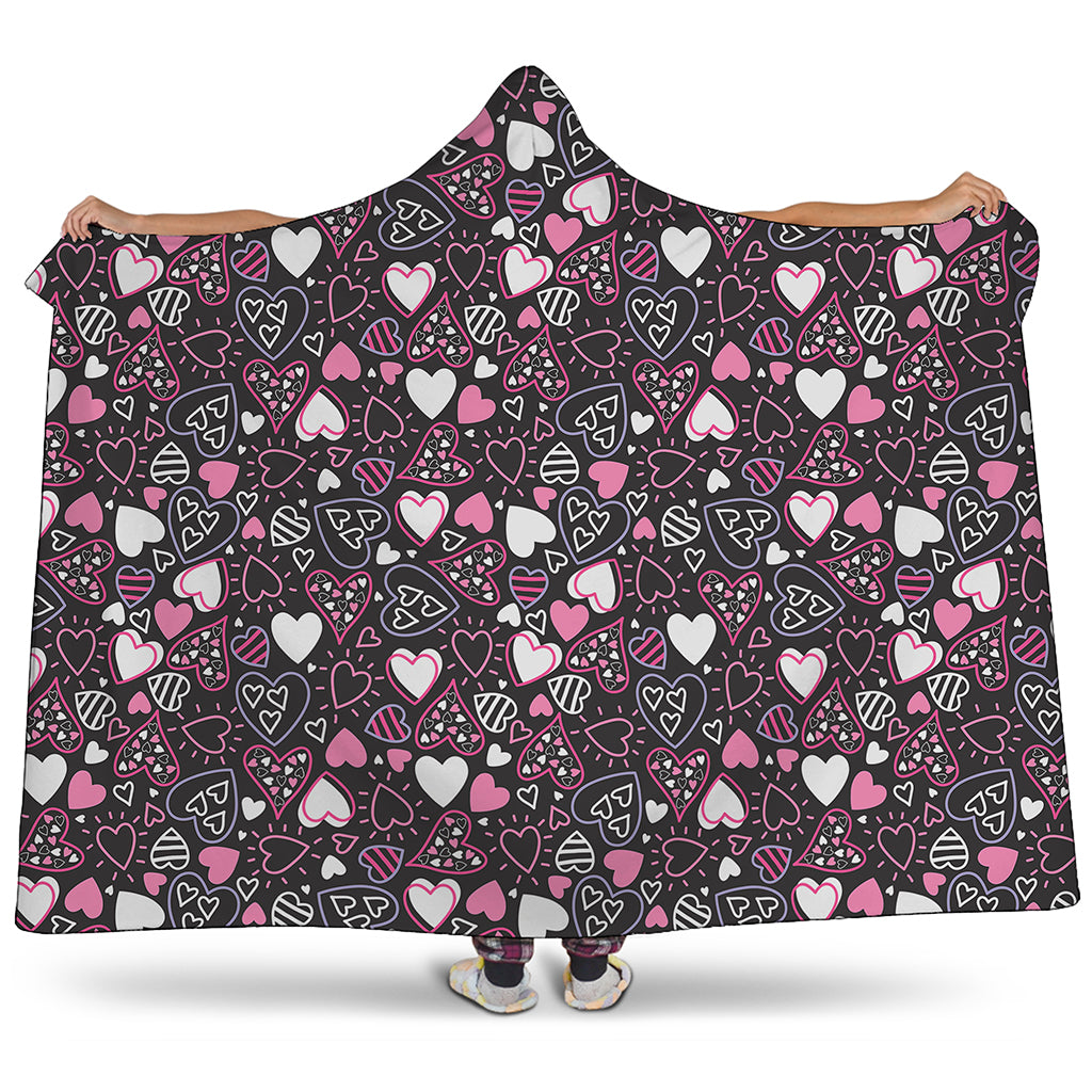 Cute Girly Heart Pattern Print Hooded Blanket