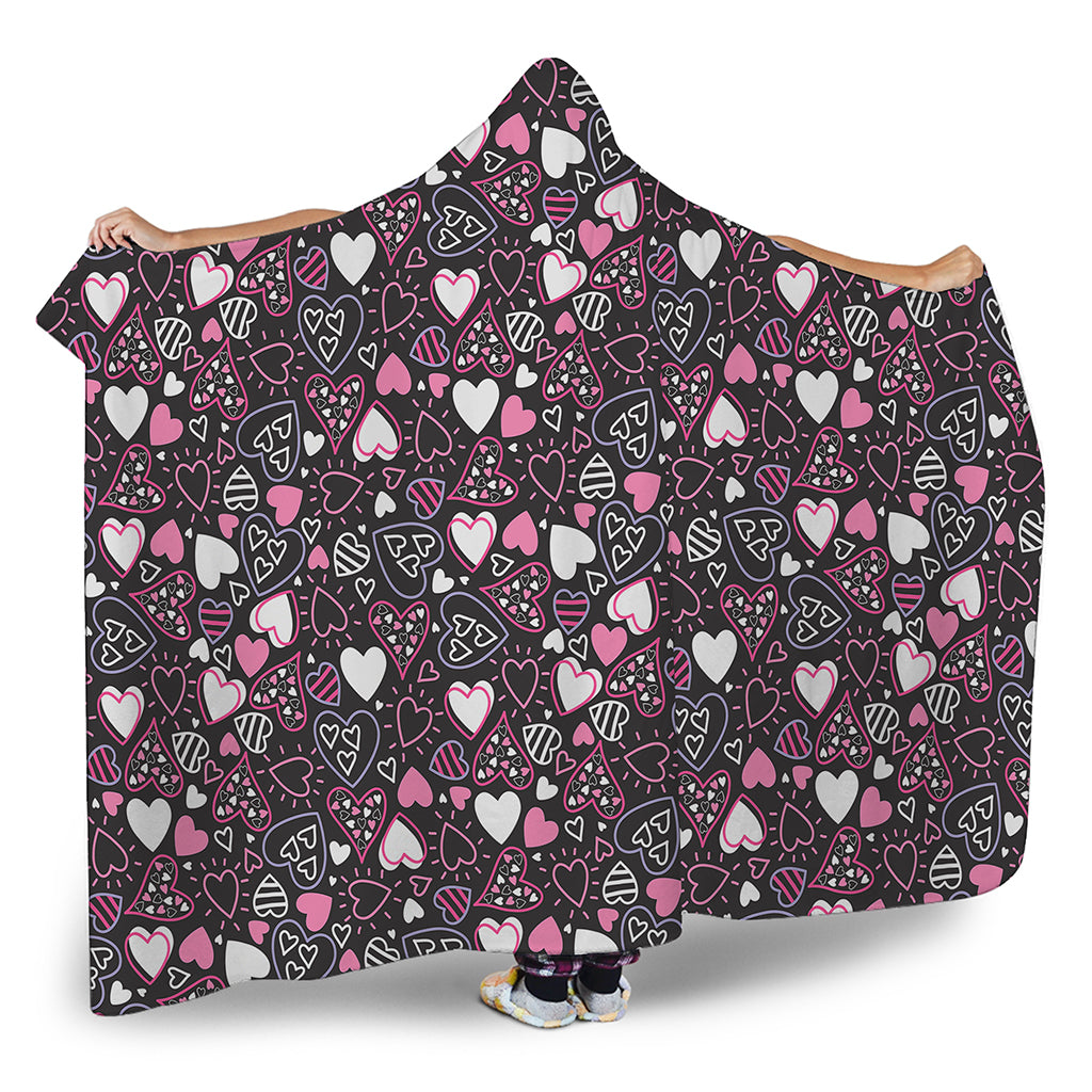 Cute Girly Heart Pattern Print Hooded Blanket