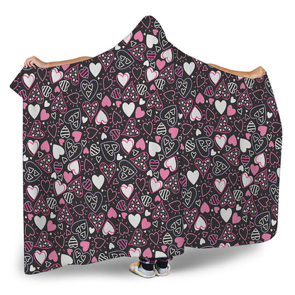 Cute Girly Heart Pattern Print Hooded Blanket