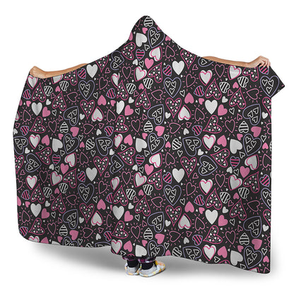 Cute Girly Heart Pattern Print Hooded Blanket
