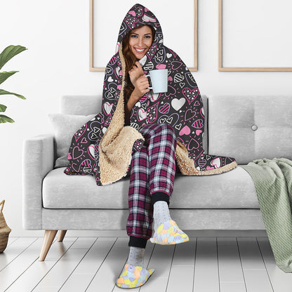 Cute Girly Heart Pattern Print Hooded Blanket