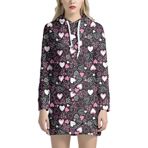 Cute Girly Heart Pattern Print Hoodie Dress