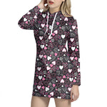 Cute Girly Heart Pattern Print Hoodie Dress