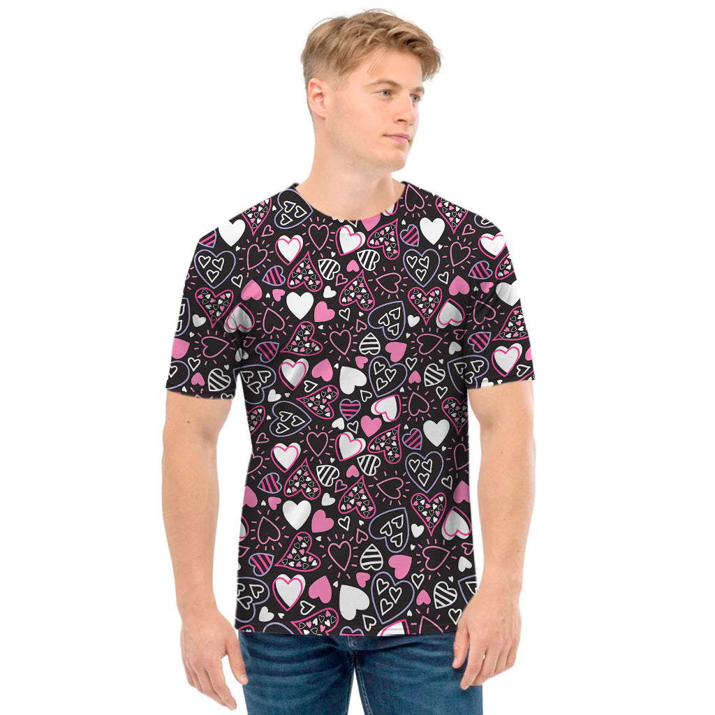 Cute Girly Heart Pattern Print Men's T-Shirt