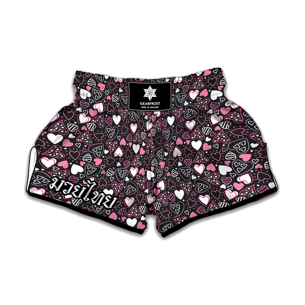 Cute Girly Heart Pattern Print Muay Thai Boxing Shorts