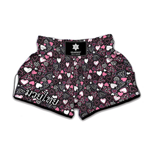 Cute Girly Heart Pattern Print Muay Thai Boxing Shorts